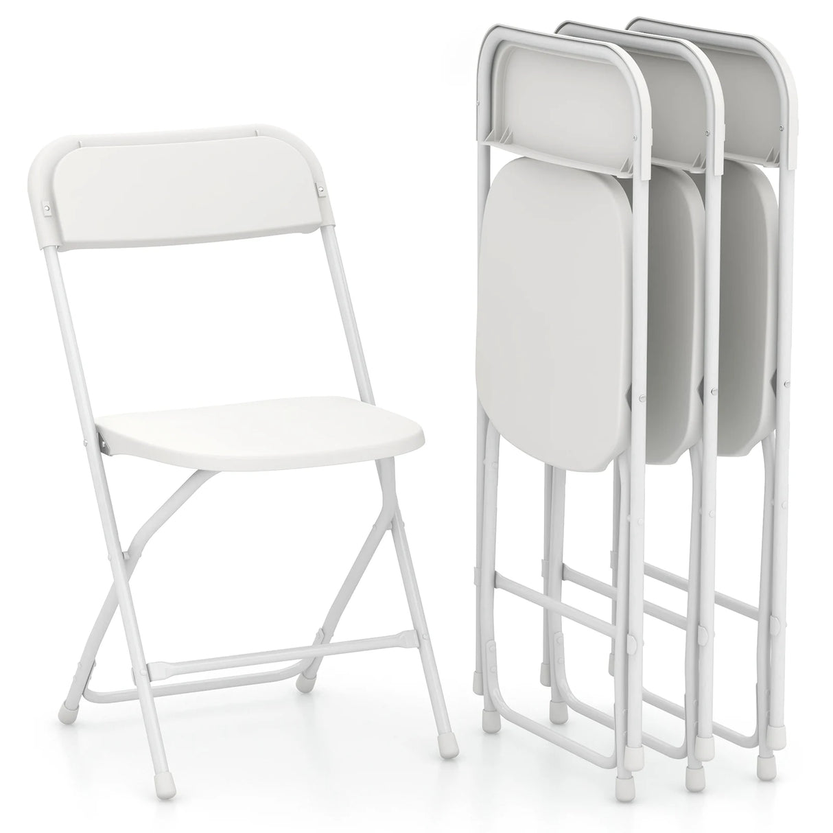 4 Pack Metal Folding Chairs with Plastic Seat and Back-White