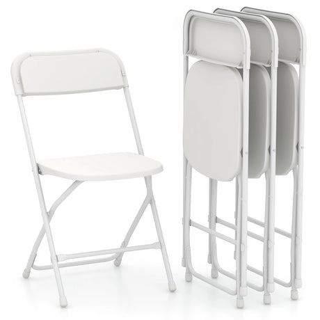 4 Pack Metal Folding Chairs with Plastic Seat and Back-White