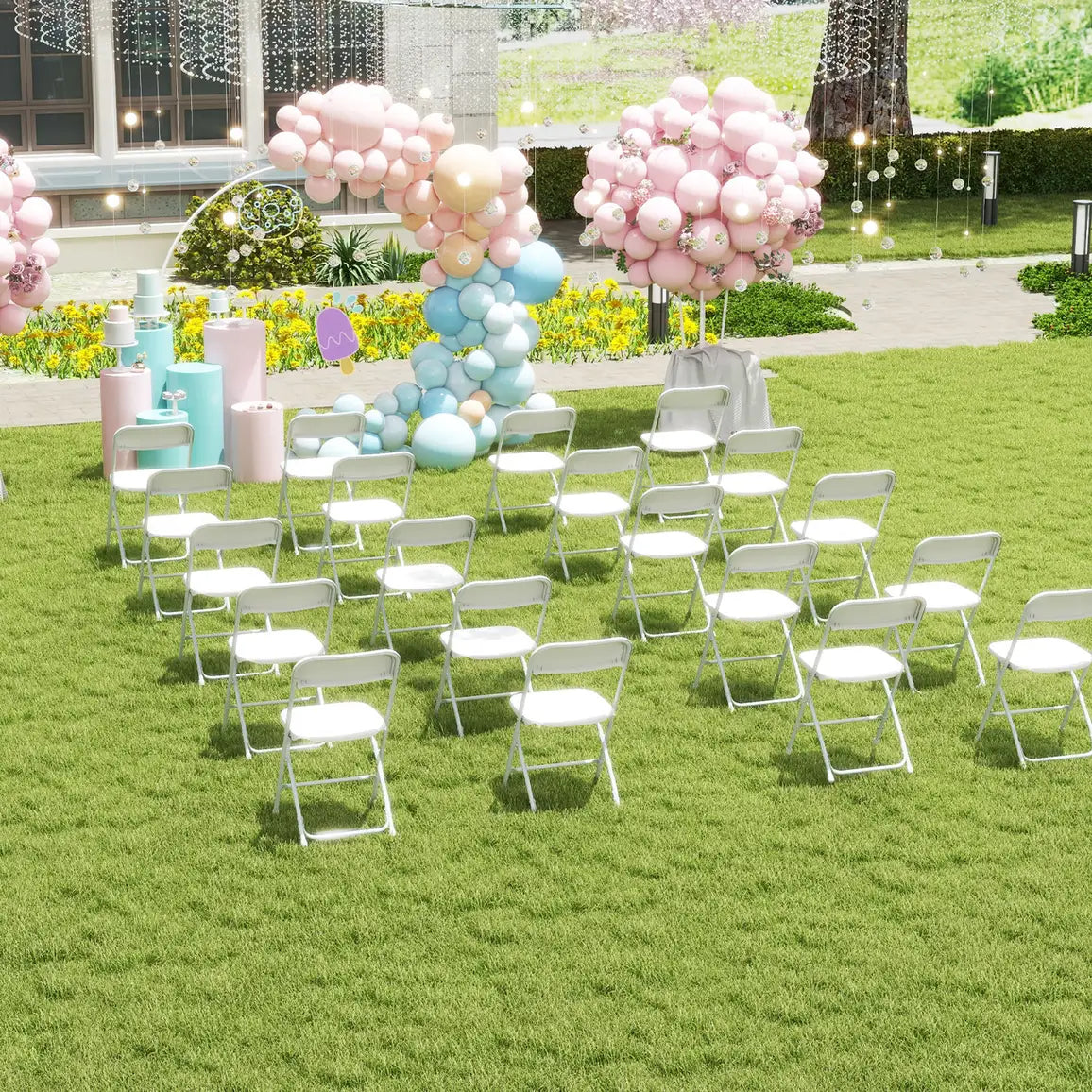 4 Pack Metal Folding Chairs with Plastic Seat and Back-White