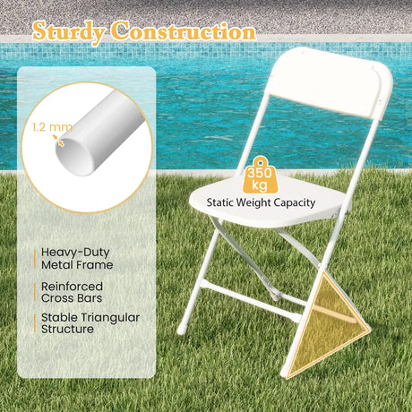 4 Pack Metal Folding Chairs with Plastic Seat and Back-White