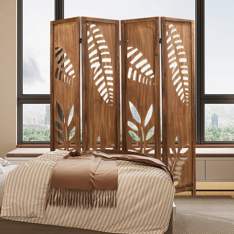 4/6 Panel 170cm Folding Room Divider with Double Action Metal Hinges-4-Panel