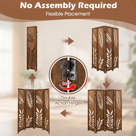 4/6 Panel 170cm Folding Room Divider with Double Action Metal Hinges-4-Panel