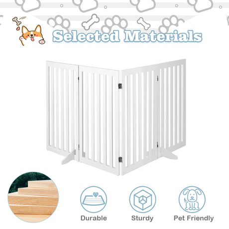 Barrier dogs 89cm high 4 panels safety gate wood folding white