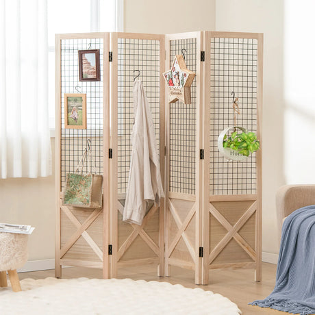 4-Panel Gridwall Display Stand for Home Office-Natural