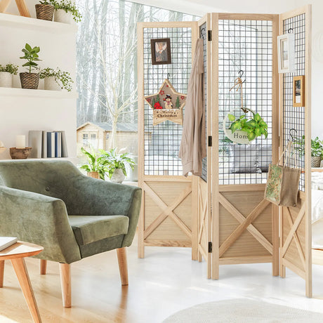 4-Panel Gridwall Display Stand for Home Office-Natural