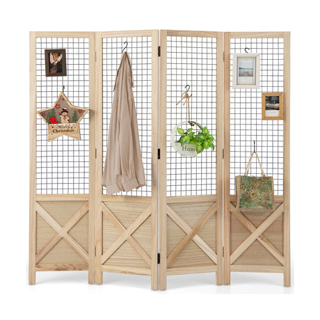 4-Panel Gridwall Display Stand for Home Office-Natural