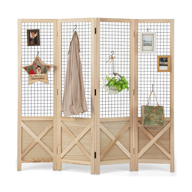 4-Panel Gridwall Display Stand for Home Office-Natural
