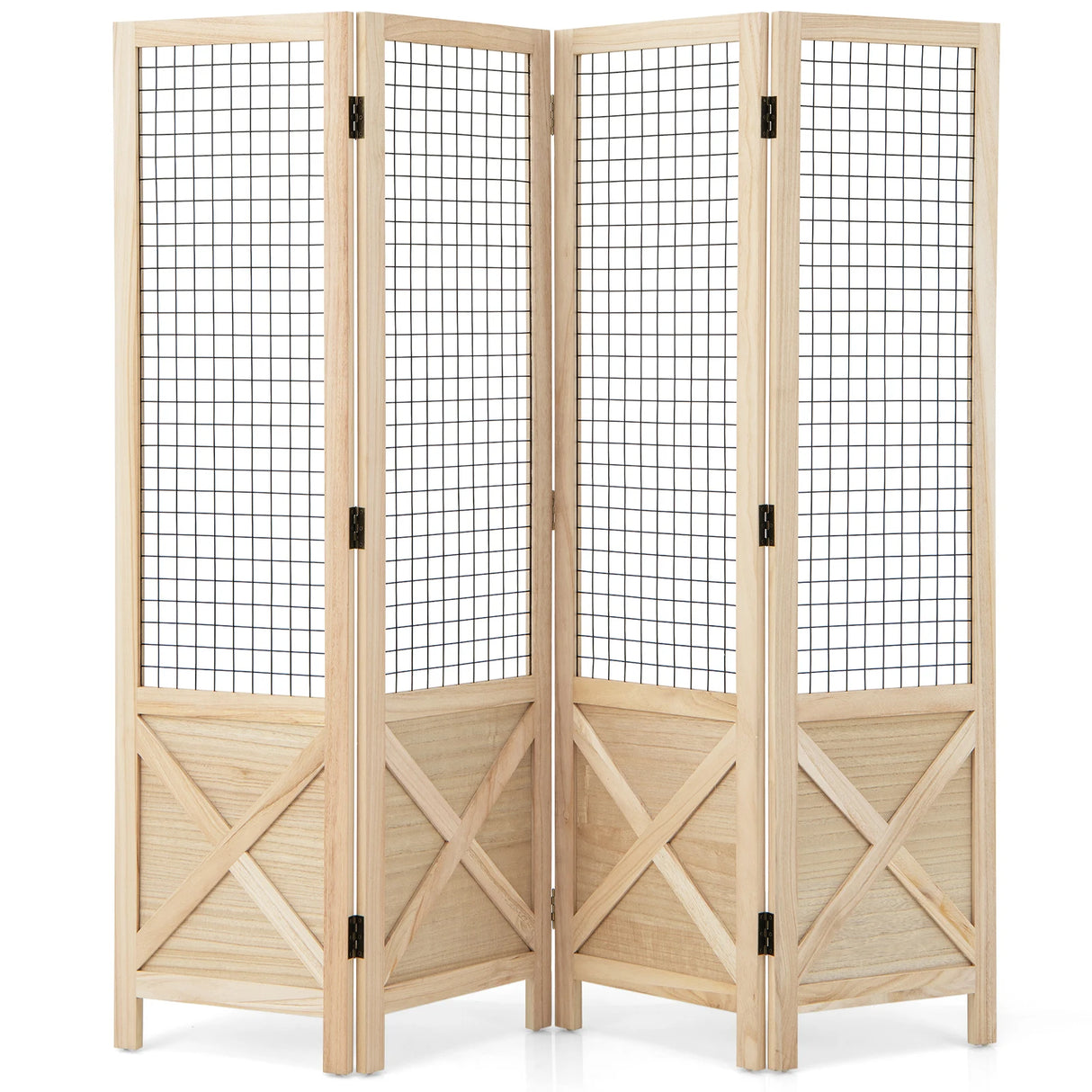 4-Panel Gridwall Display Stand for Home Office-Natural