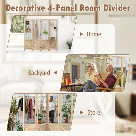 4-Panel Gridwall Display Stand for Home Office-Natural
