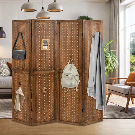 170cm 4-Panel Folding Room Divider with 360 Metal Hinges and Solid Wood Frame-4-Panel