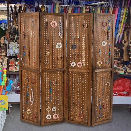 170cm 4-Panel Folding Room Divider with 360 Metal Hinges and Solid Wood Frame-4-Panel