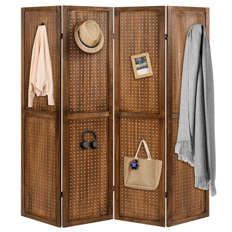 170cm 4-Panel Folding Room Divider with 360 Metal Hinges and Solid Wood Frame-4-Panel
