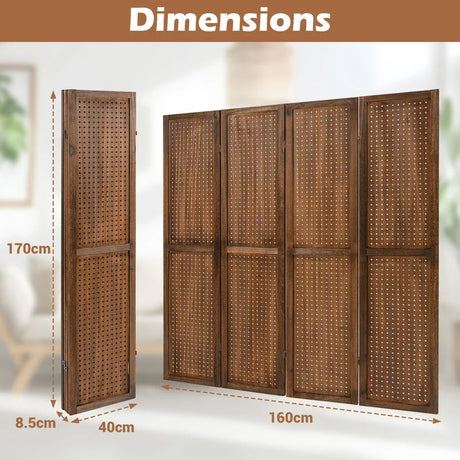 170cm 4-Panel Folding Room Divider with 360 Metal Hinges and Solid Wood Frame-4-Panel