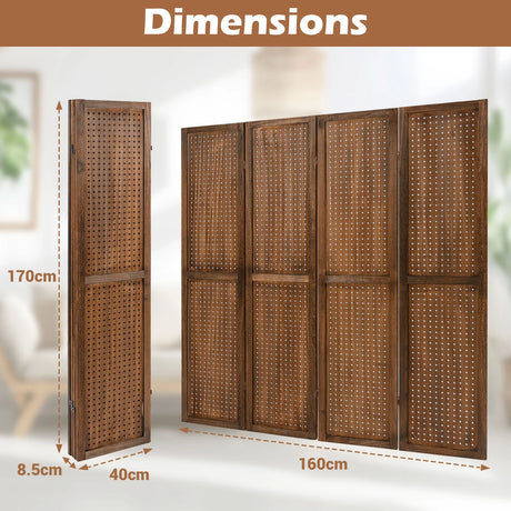 170cm 4-Panel Folding Room Divider with 360 Metal Hinges and Solid Wood Frame-4-Panel