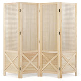 144 cm 4-Panel Pegboard Display Stand with Solid Wood Frame-Natural