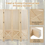 144 cm 4-Panel Pegboard Display Stand with Solid Wood Frame-Natural
