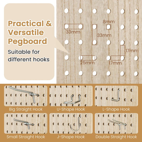 144 cm 4-Panel Pegboard Display Stand with Solid Wood Frame-Natural