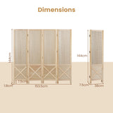 144 cm 4-Panel Pegboard Display Stand with Solid Wood Frame-Natural