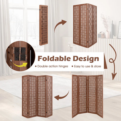 4/6 Panel Room Divider with Double Action Metal Hinges-4-Panel