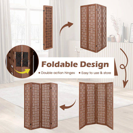 4/6 Panel Room Divider with Double Action Metal Hinges-4-Panel