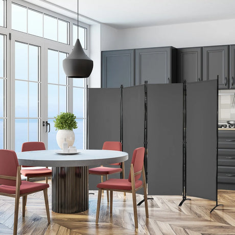 4 Panel 173cm Tall Room Divider Portable Steel Frame Screen Grey