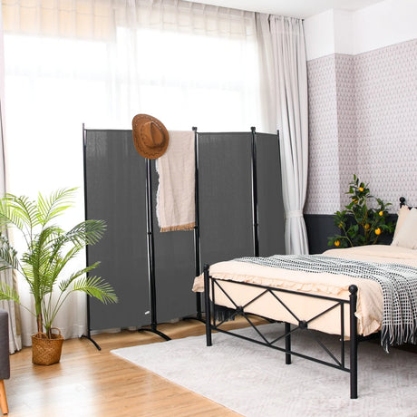 4 Panel 173cm Tall Room Divider Portable Steel Frame Screen Grey