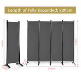4 Panel 173cm Tall Room Divider Portable Steel Frame Screen Grey