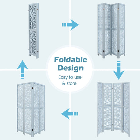 165cm 4-Panel Wooden Room Divider with Carved Cutout Pattern and Solid Wood Frame-4-Panel