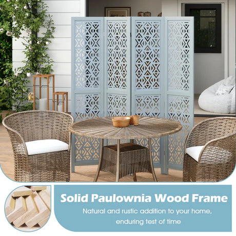 165cm 4-Panel Wooden Room Divider with Carved Cutout Pattern and Solid Wood Frame-4-Panel