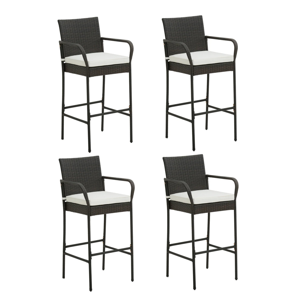 2/4 Pieces Outdoor PE Rattan Cushioned Barstool Set with Armrests-Set of 4