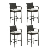 2/4 Pieces Outdoor PE Rattan Cushioned Barstool Set with Armrests-Set of 4