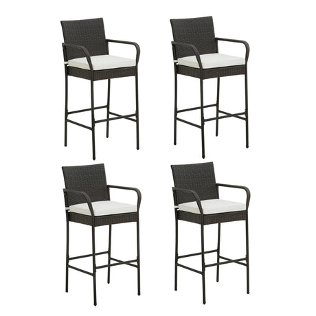 2/4 Pieces Outdoor PE Rattan Cushioned Barstool Set with Armrests-Set of 4