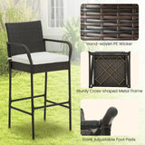 2/4 Pieces Outdoor PE Rattan Cushioned Barstool Set with Armrests-Set of 4