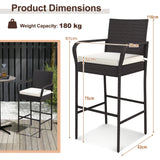 2/4 Pieces Outdoor PE Rattan Cushioned Barstool Set with Armrests-Set of 4
