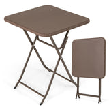 Folding Picnic Table with Rattan Grain HDPE Tabletop and Sturdy Metal Fame-Coffee