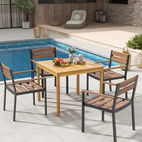 Square Acacia Wood Outdoor Dining Table with Umbrella Hole