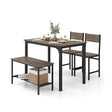 Industrial Gathering Table Set with 2 Chairs &amp; 1 Bench for Dining Room Grey