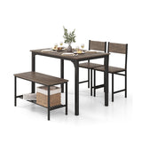 Industrial Gathering Table Set with 2 Chairs &amp; 1 Bench for Dining Room Grey
