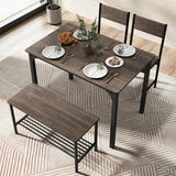Industrial Gathering Table Set with 2 Chairs &amp; 1 Bench for Dining Room Grey