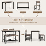 Industrial Gathering Table Set with 2 Chairs &amp; 1 Bench for Dining Room Grey