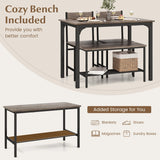 Industrial Gathering Table Set with 2 Chairs &amp; 1 Bench for Dining Room Grey