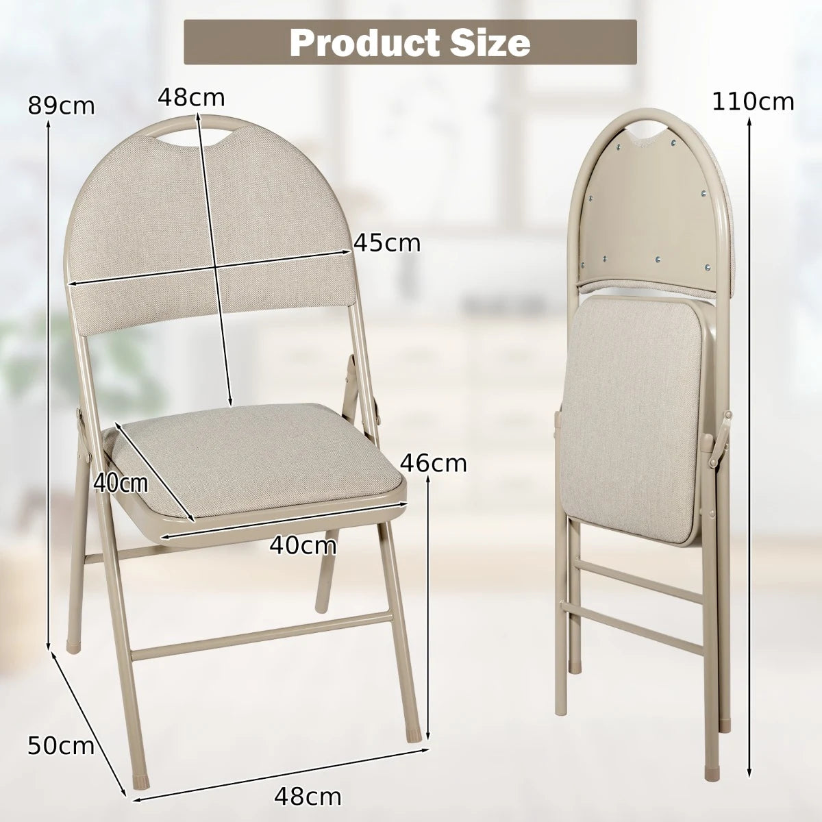 6 Pack Folding Chairs Portable Padded Office Kitchen Dining Chairs-Beige