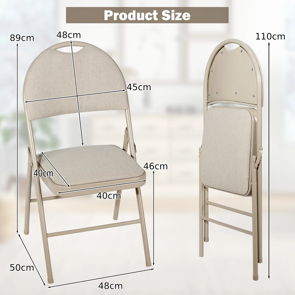 4 Pieces Folding Fabric Dining Chairs with Cushioned Seat and Back-Beige