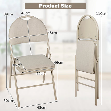 4 Pieces Folding Fabric Dining Chairs with Cushioned Seat and Back-Beige