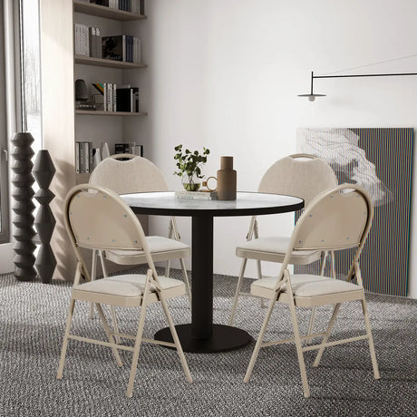 4 Pieces Folding Fabric Dining Chairs with Cushioned Seat and Back-Beige