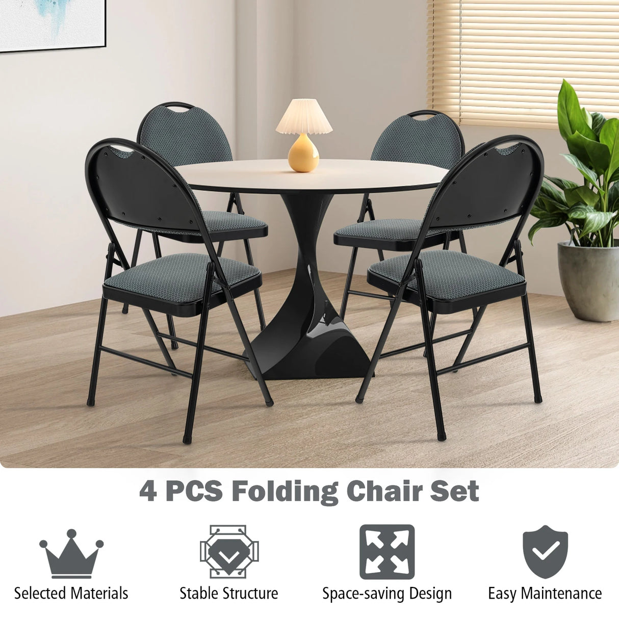 2/4 Pieces Padded Folding Dining Chairs with Backrest-Set of 4