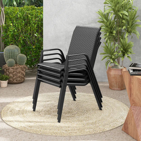 4 Piece Patio Rattan Dining Chairs with Wicker Woven Seat and Back for Backyard Front Porch-Brown