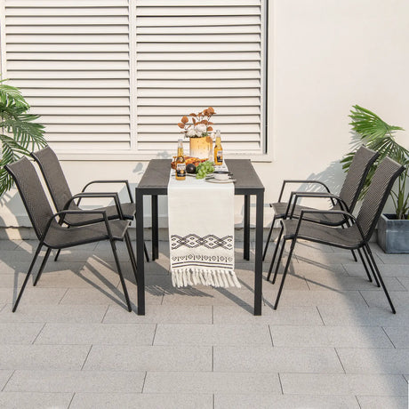 4 Piece Patio Rattan Dining Chairs with Wicker Woven Seat and Back for Backyard Front Porch-Brown