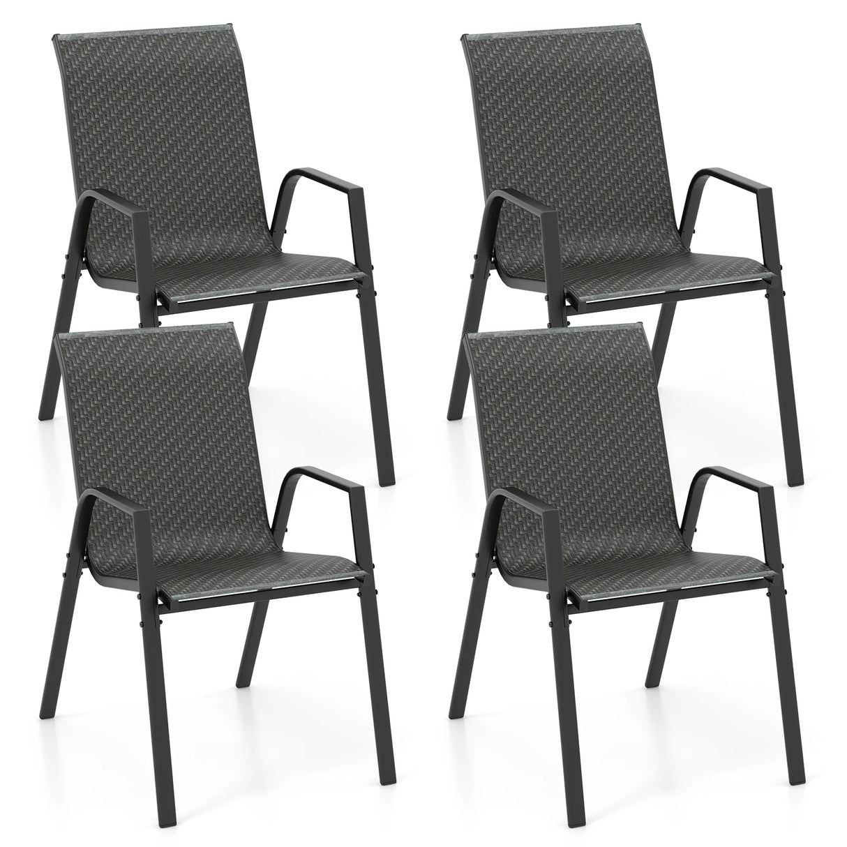 4 Piece Patio Rattan Dining Chairs with Wicker Woven Seat and Back for Backyard Front Porch-Brown