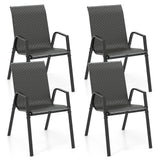 4 Piece Patio Rattan Dining Chairs with Wicker Woven Seat and Back for Backyard Front Porch-Brown
